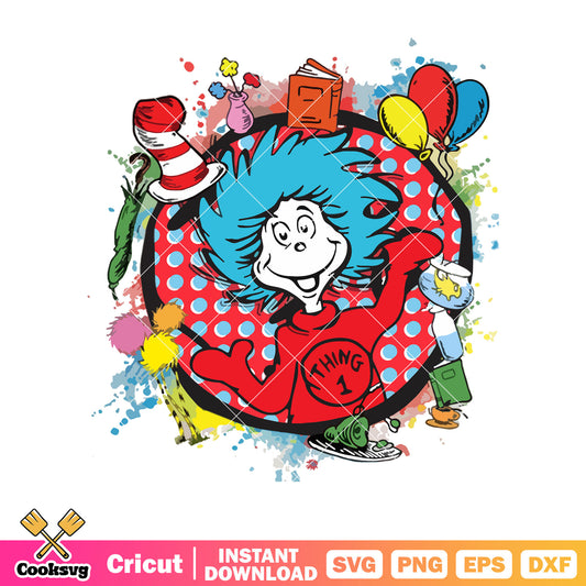 Thing one dr seuss circle svg, dr seuss thing one svg, thing one thing two svg