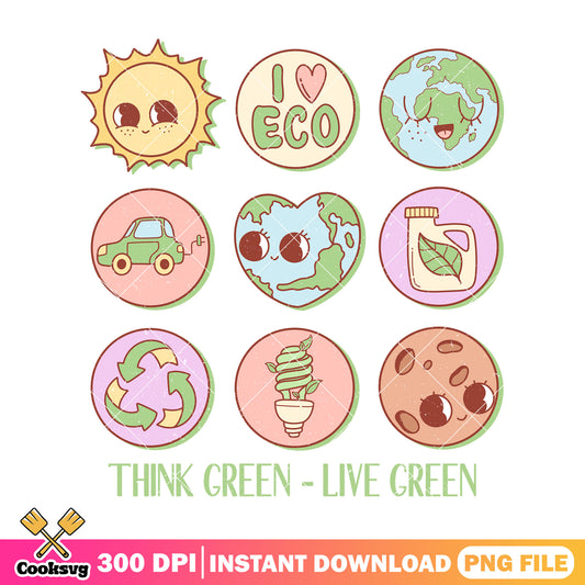 Think green live green earth day charm png, earth day 2025 png