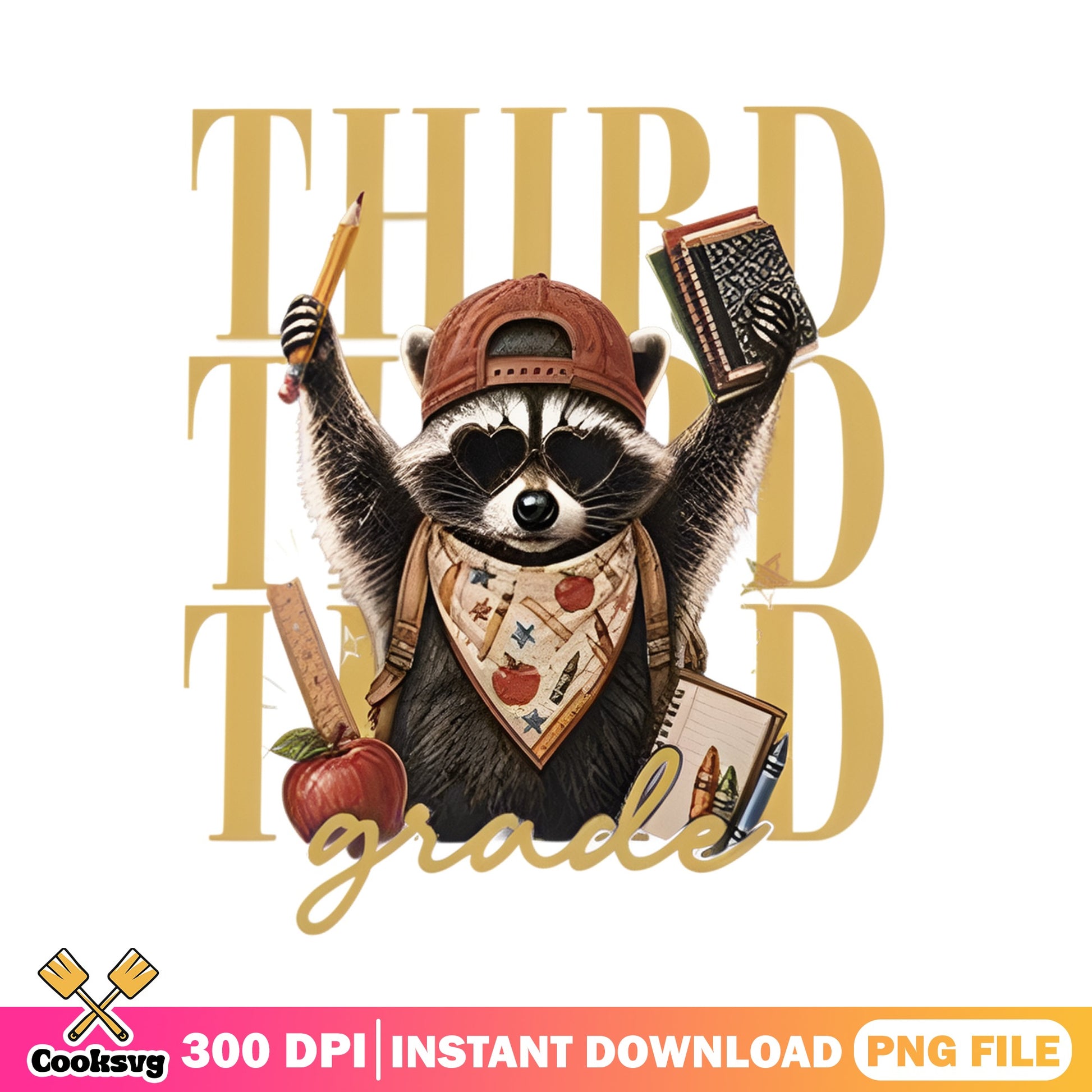 Third Grade Raccoon PNG, Back To School PNG, Teacher PNG