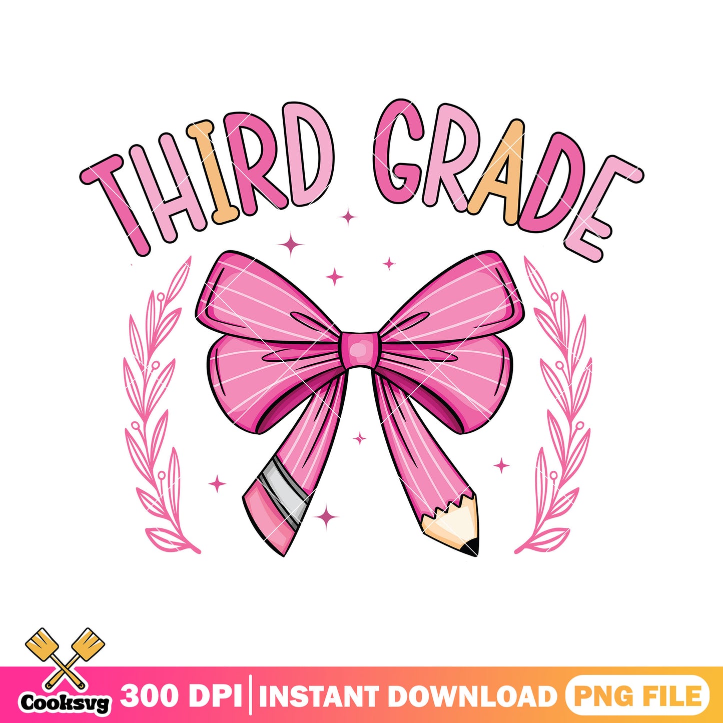Third grade pink bow design png, 3nd grade png, go back to school png