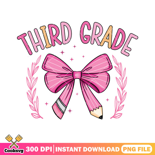 Third grade pink bow design png, 3nd grade png, go back to school png