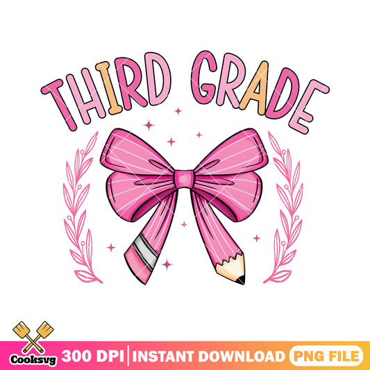 Third grade pink bow design png, 3nd grade png, go back to school png
