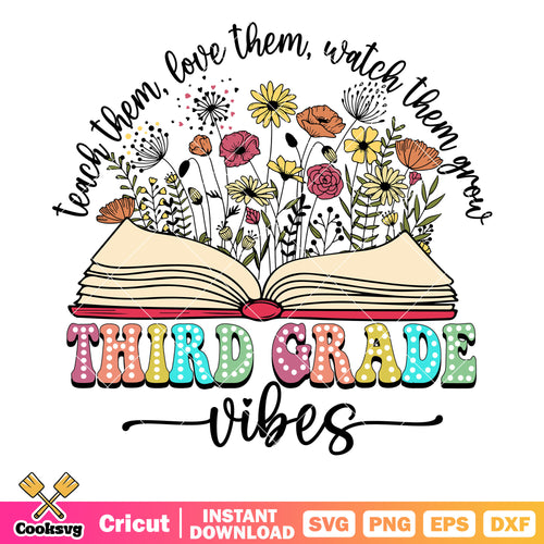 Third grade vibes book svg, school vibes svg, third grade svg