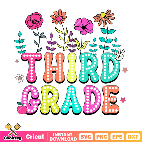 Third grade vibes flower svg, school vibes svg, third grade svg