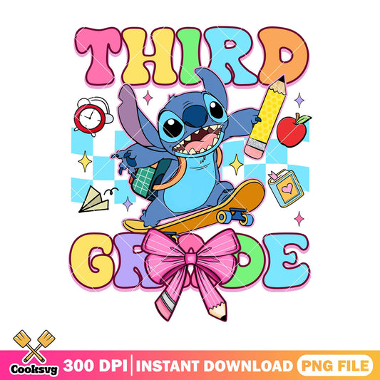 Third grade with stitch png, go back to school png, stitch blue png