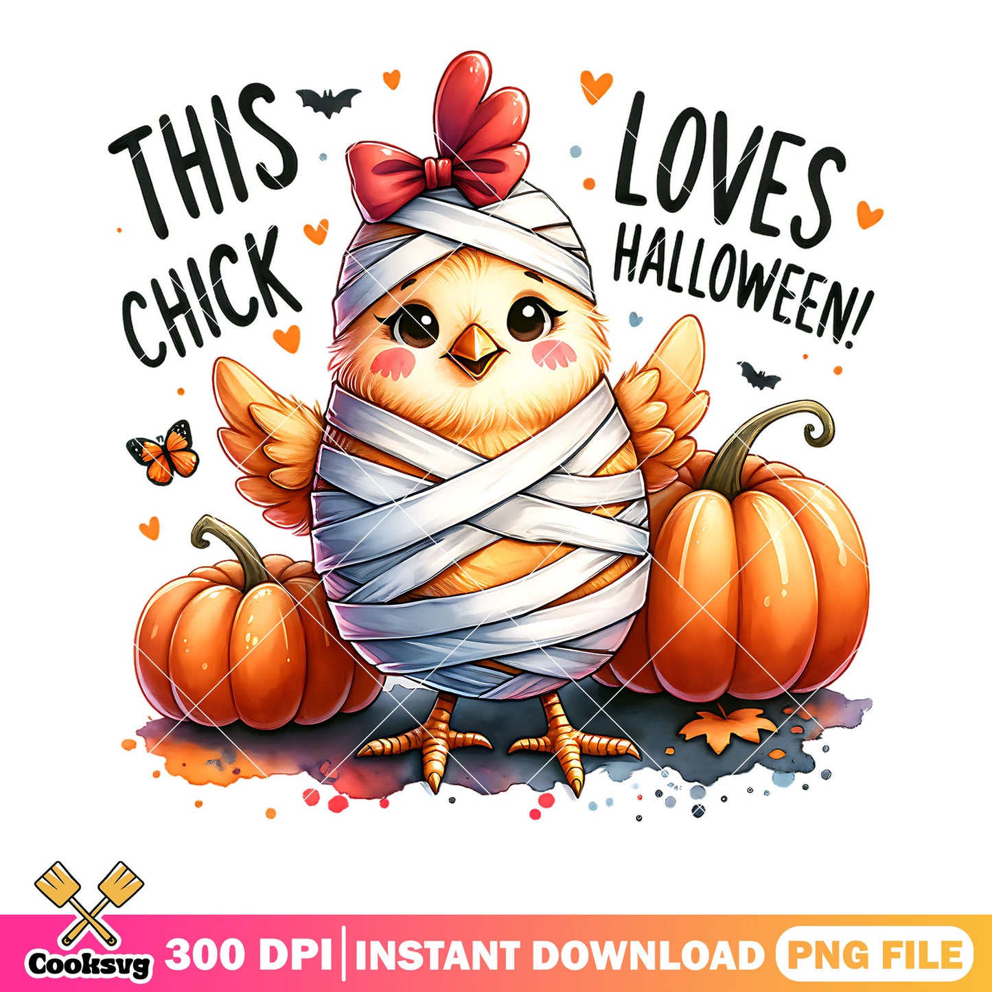 This chick loves halloween png, baby chicken​ png, halloween scary png