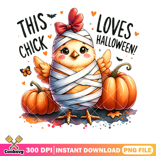 This chick loves halloween png, baby chicken​ png, halloween scary png