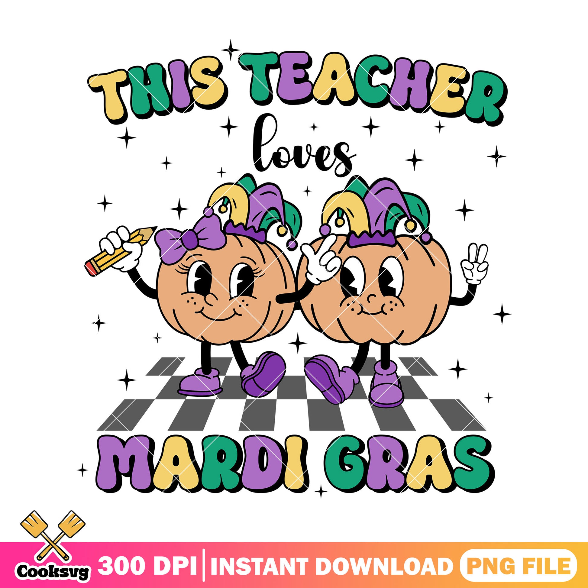This teacher design png, happy back to school png, mardi gras png