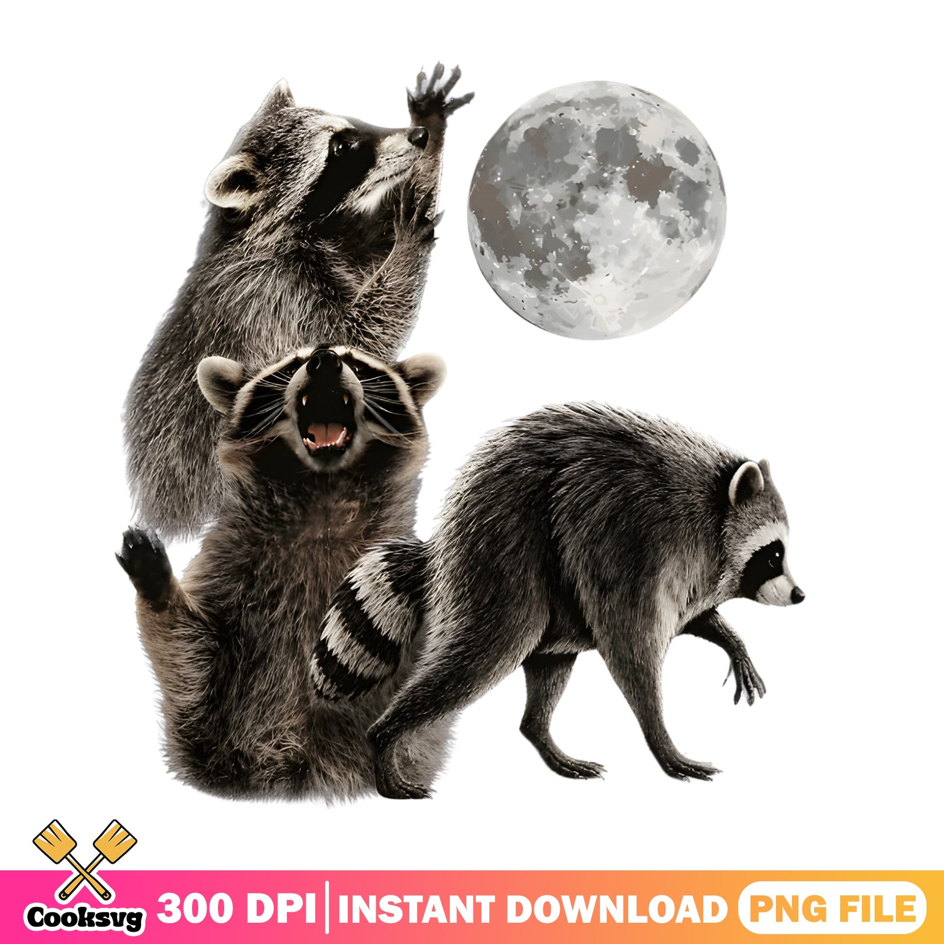 Three Raccoons Howling At The Moon PNG, Funny Raccoon PNG