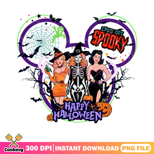 Three artractive girl png, skeleton costume png, happy halloween png