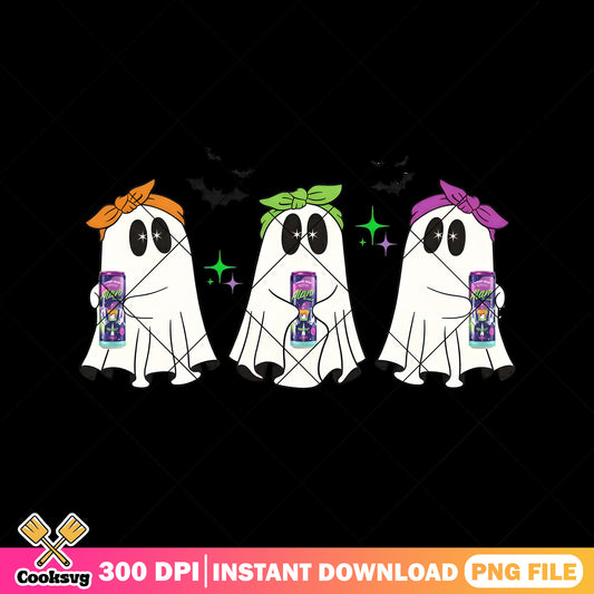 Three baby cute ghost png, halloween scary png, alani drink png