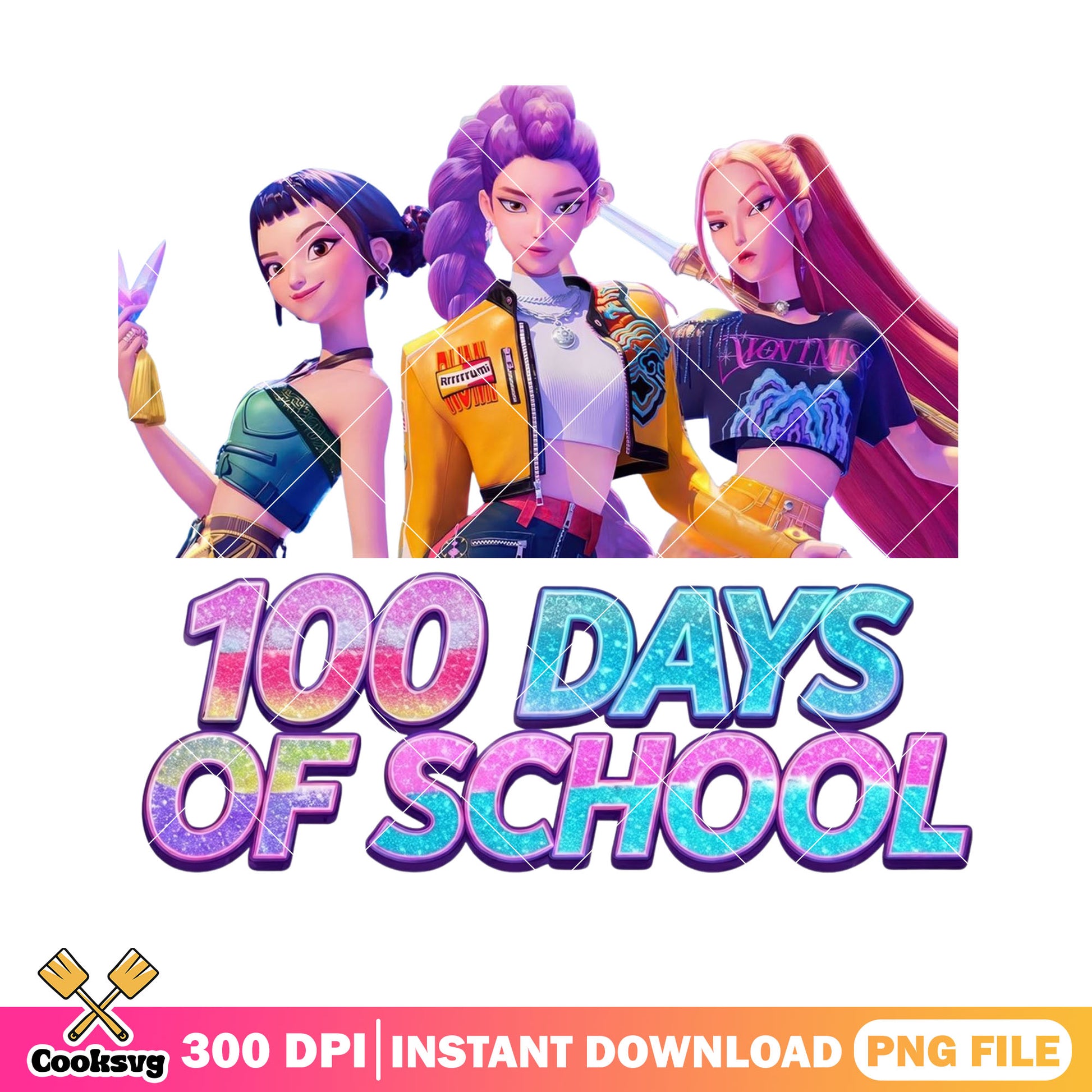 Three huntrix school girl png, Kpop demon hunter png, 100 day png