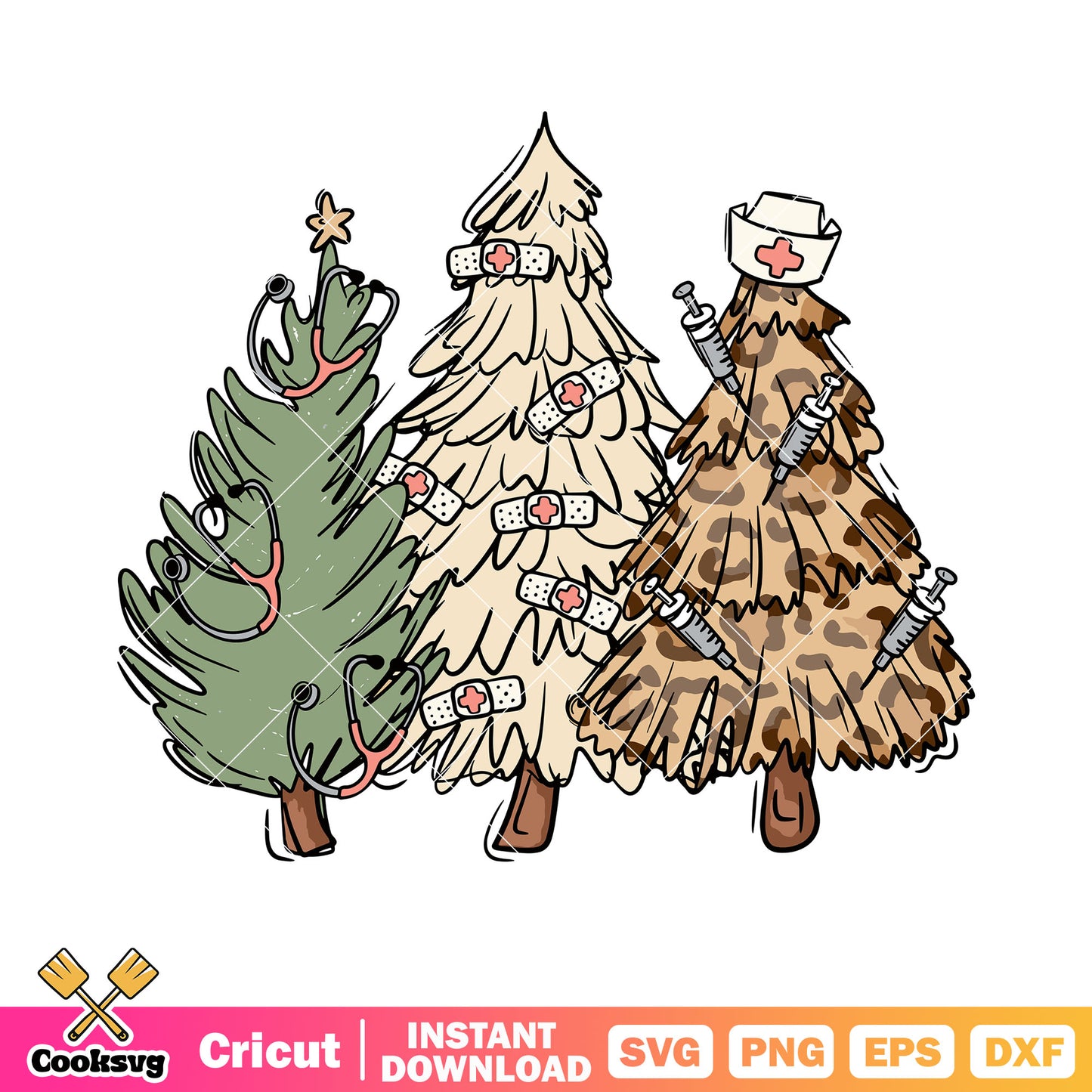 Three pine tree svg, stethoscope decorations​ svg, syringa tree​​​ svg