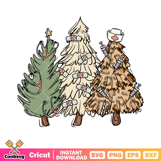 Three pine tree svg, stethoscope decorations​ svg, syringa tree​​​ svg