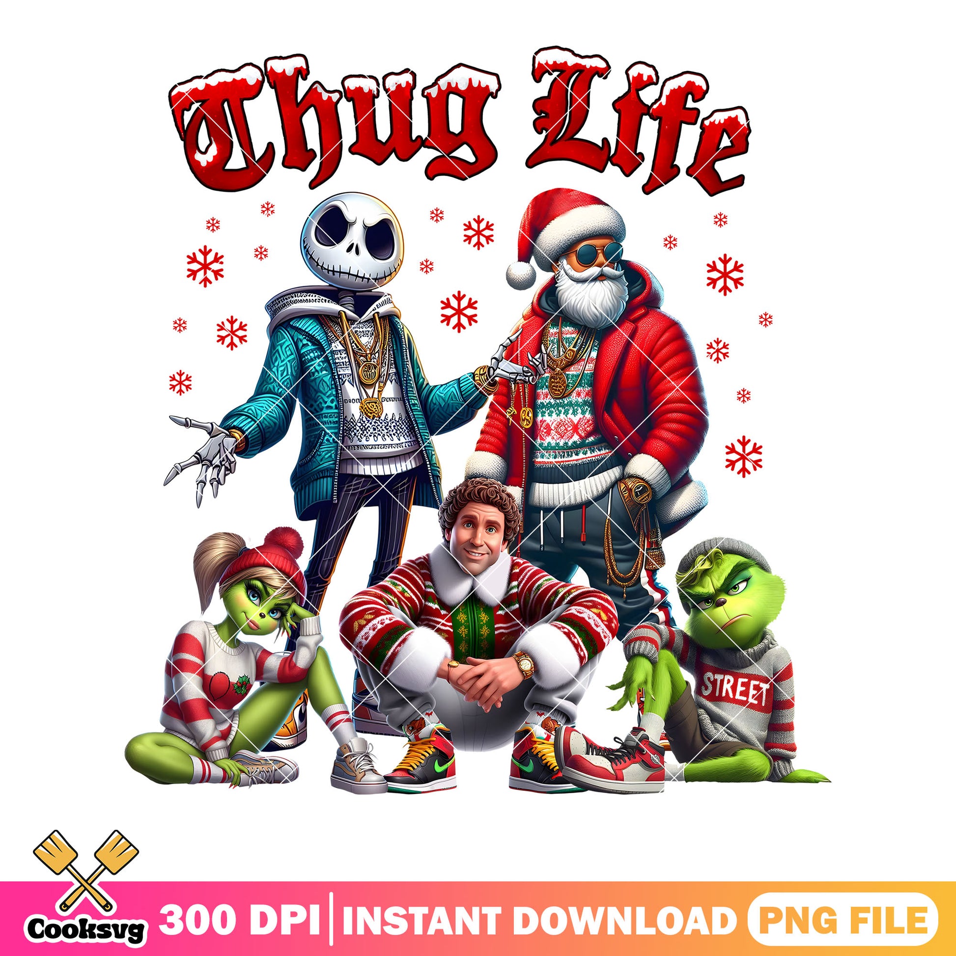 Thug life santa gangster xmas png, jack skelington png, buddy the elf png