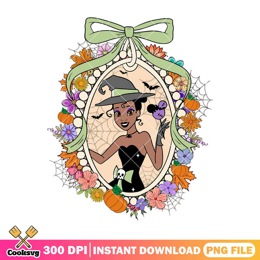 Tiana cosplay witch design png, tiana cute png, tiana halloween png