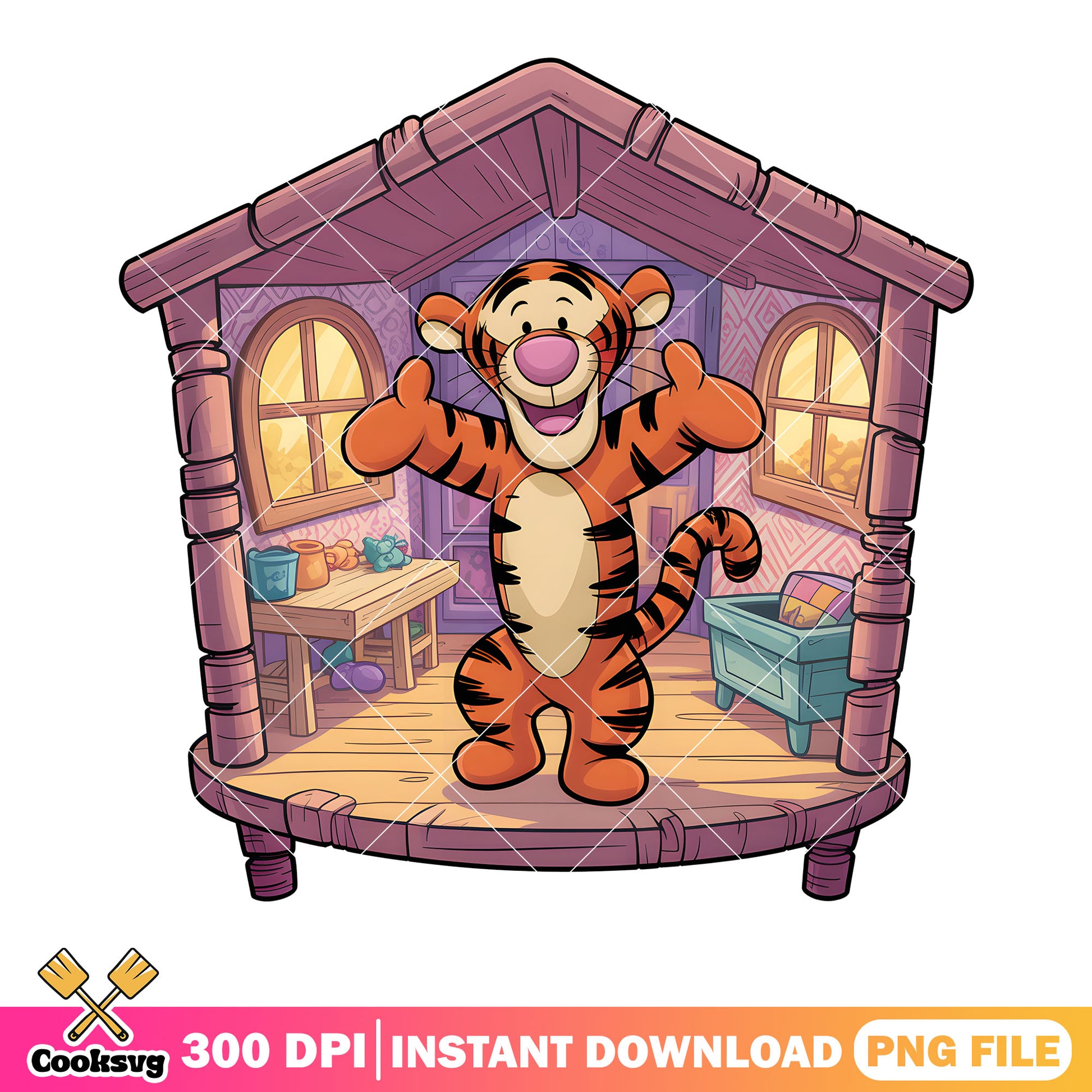 Tiger house poster png, pooh friends png, disney tiger png