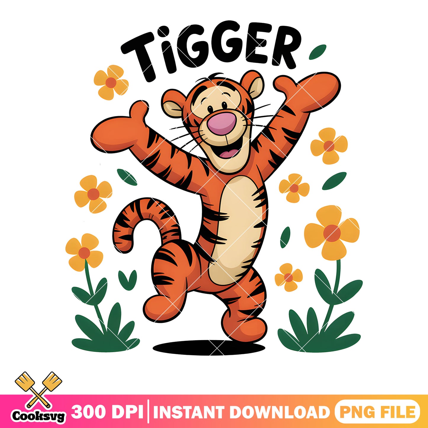 Tiger love flower png, disney vibes png, winnie the pooh tiger png
