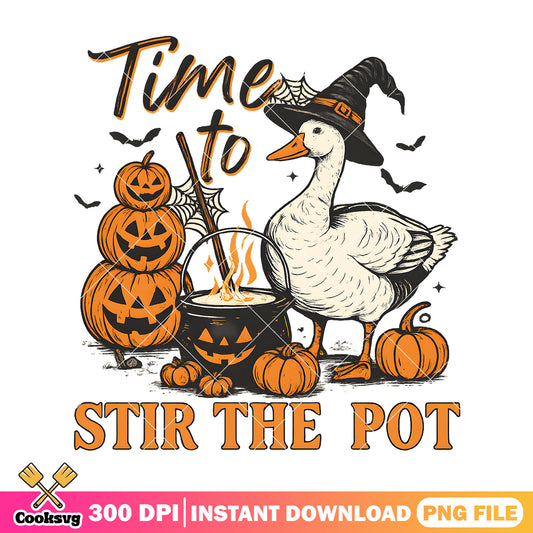 Time to stir the pot goose png, goose pumpkin png, halloween quote png