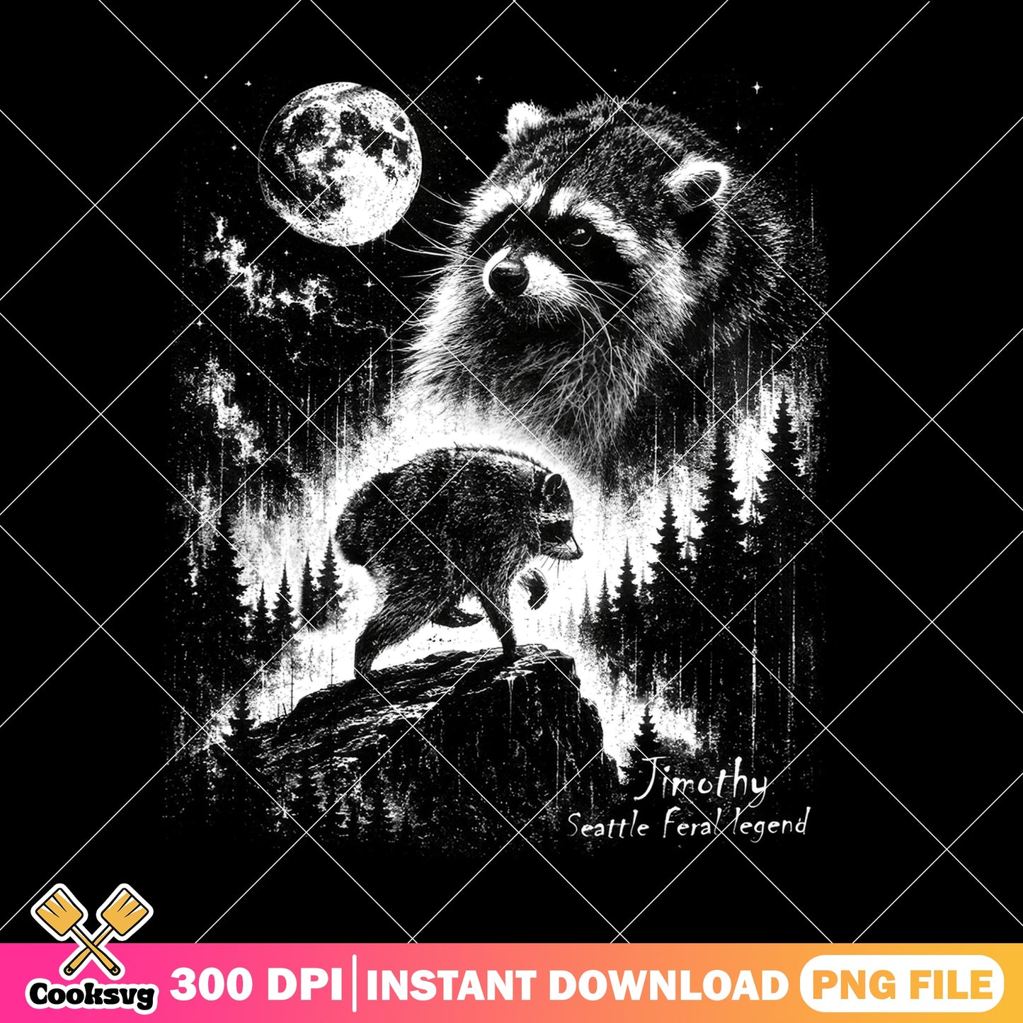Timothy Seattle Feral Legend Raccoon PNG, Moon Forest PNG, Funny Raccoon PNG