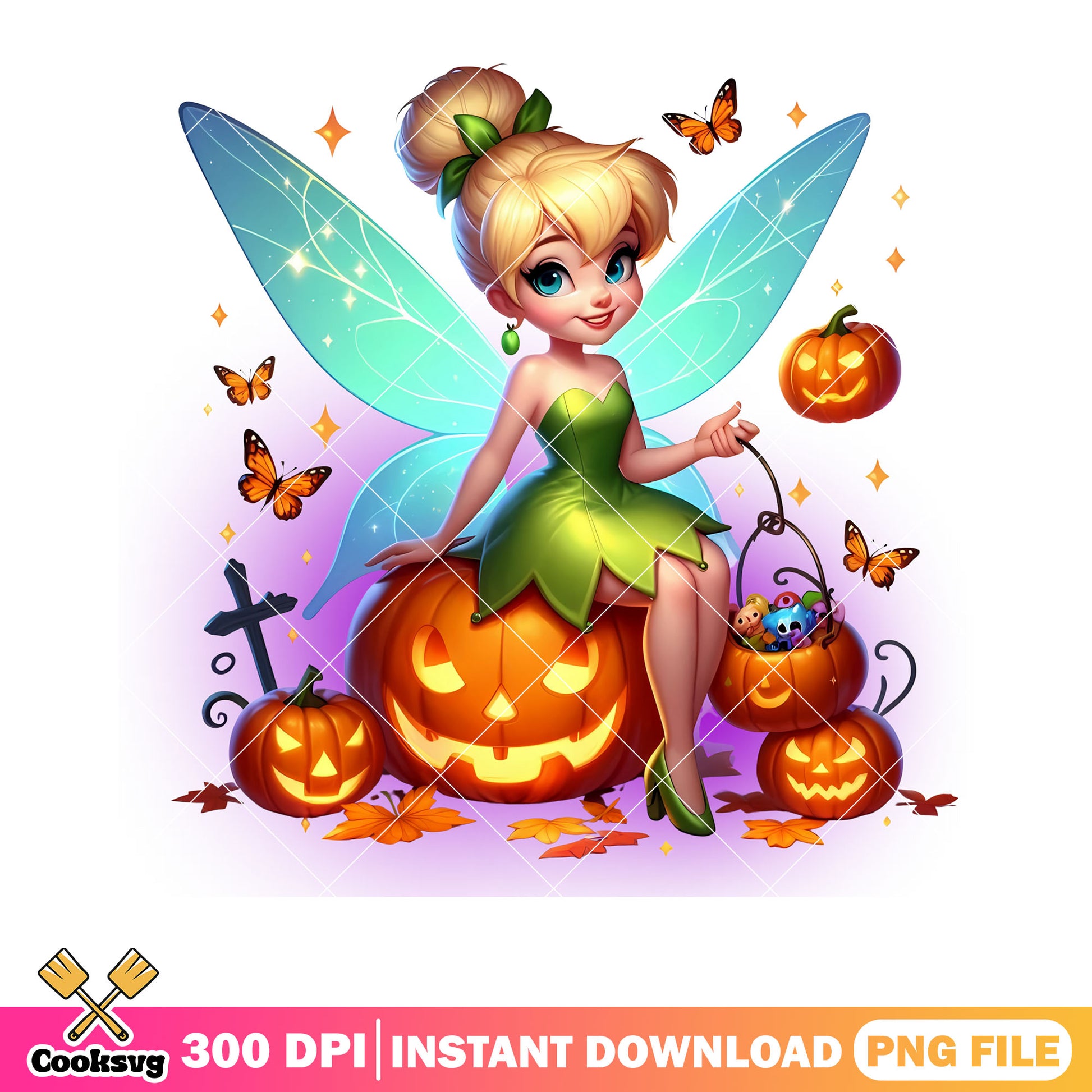 Tinker bell cemetery png, jack o lantern png, cute halloween png