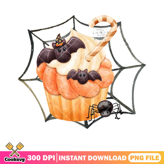 Tiny cupcake bats png, spider web png, halloween scary png