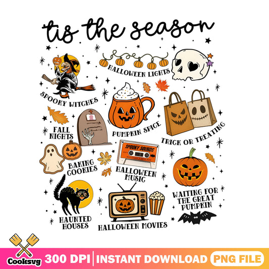 Tis The Season Halloween PNG, Spooky Fall Things PNG, Pumpkin Spice PNG