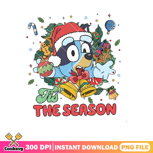 Tis the season christmas bell bluey png, happy bluey png, chritsmas bluey png