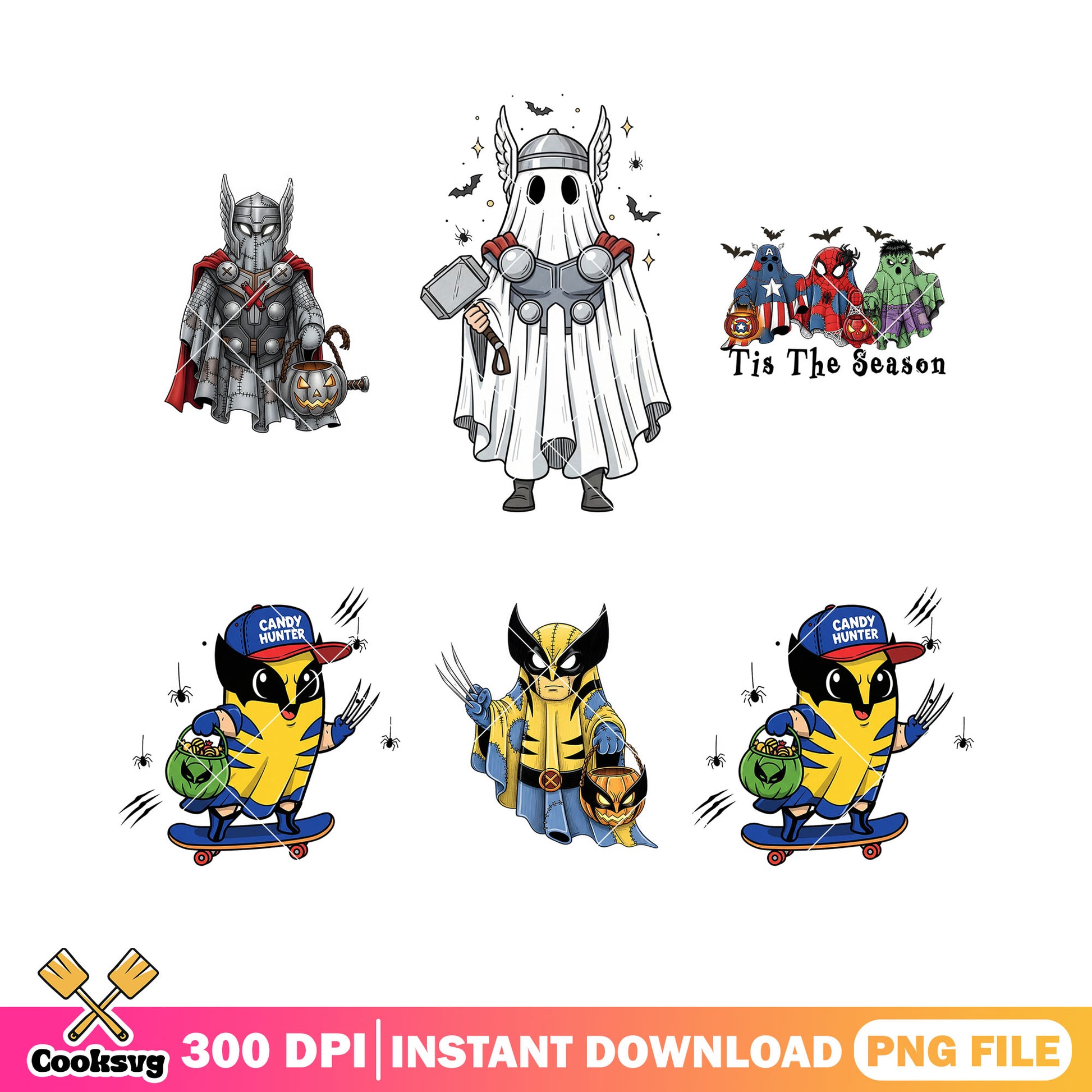 Tis the season png bundle, chibi woverine​ png, ghost blanket png