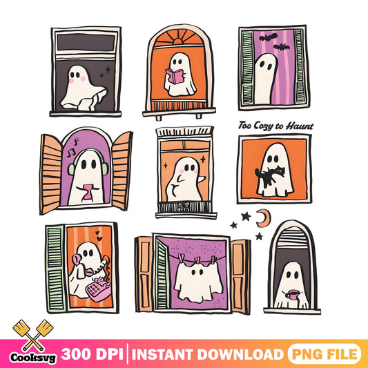 Too Cozy To Haunt Ghost PNG Bundle, Halloween PNG, Cute Ghost PNG