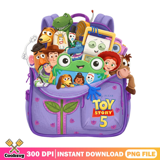 Toy Story 5 Characters Backpack PNG, Disney Pixar PNG, Woody Buzz PNG