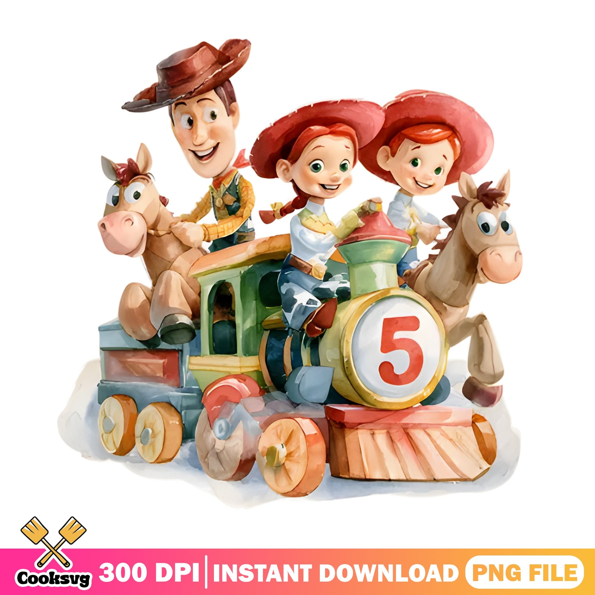 Toy Story 5th Birthday PNG, Woody Jessie Bullseye PNG, Disney PNG
