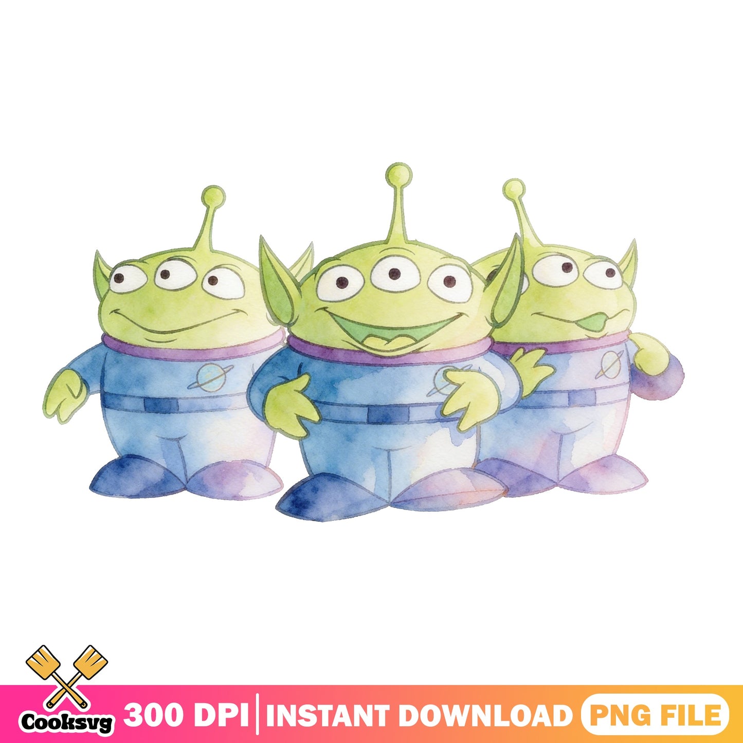 Toy Story Aliens Watercolor PNG, Disney Pixar PNG, Little Green Men PNG