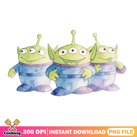 Toy Story Aliens Watercolor PNG, Disney Pixar PNG, Little Green Men PNG
