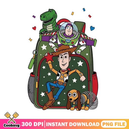 Toy Story Backpack PNG, Buzz Lightyear Woody Rex PNG, Disney PNG