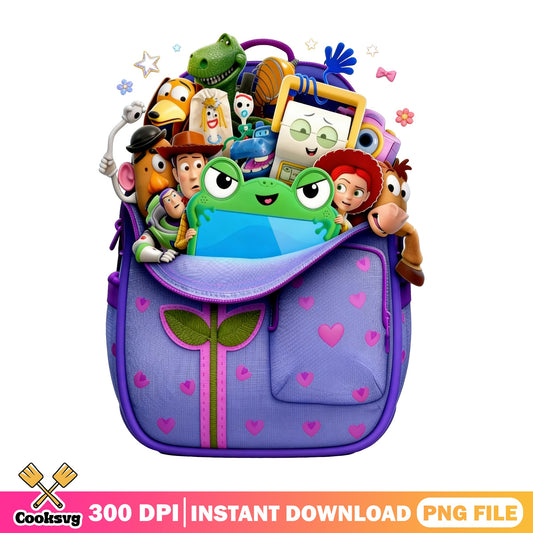 Toy Story Characters Backpack PNG, Disney Pixar PNG, Back To School PNG