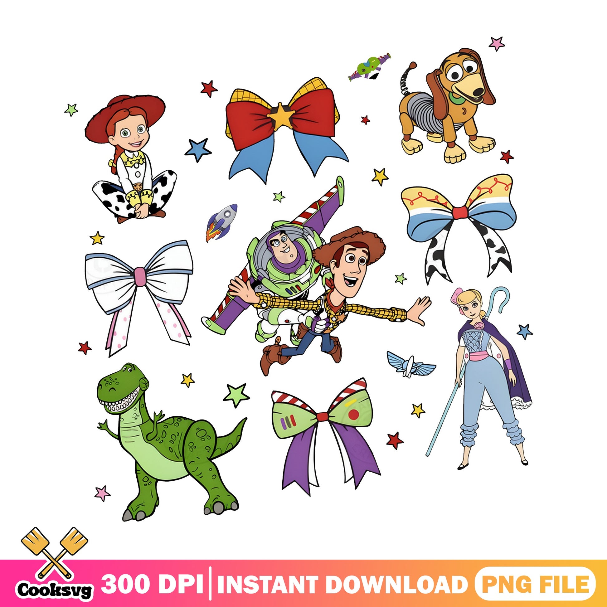 Toy Story Characters Coquette Bow Bundle, Disney PNG, Woody Buzz PNG