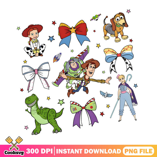 Toy Story Characters Coquette Bow Bundle, Disney PNG, Woody Buzz PNG