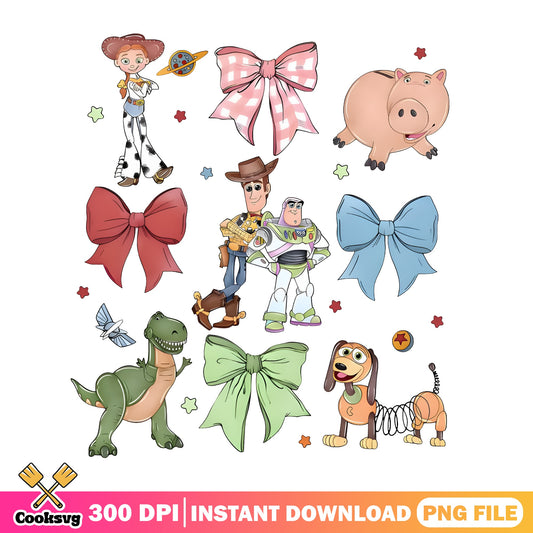 Toy Story Characters Coquette Bow Bundle PNG, Disney PNG, Woody Buzz PNG