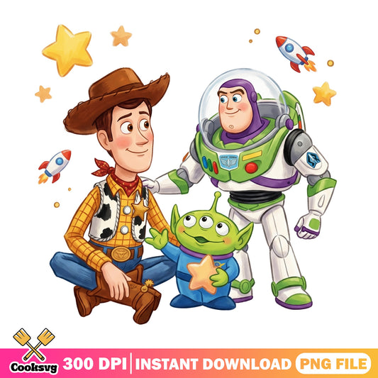 Toy Story Characters PNG, Woody Buzz Lightyear Alien PNG, Disney PNG