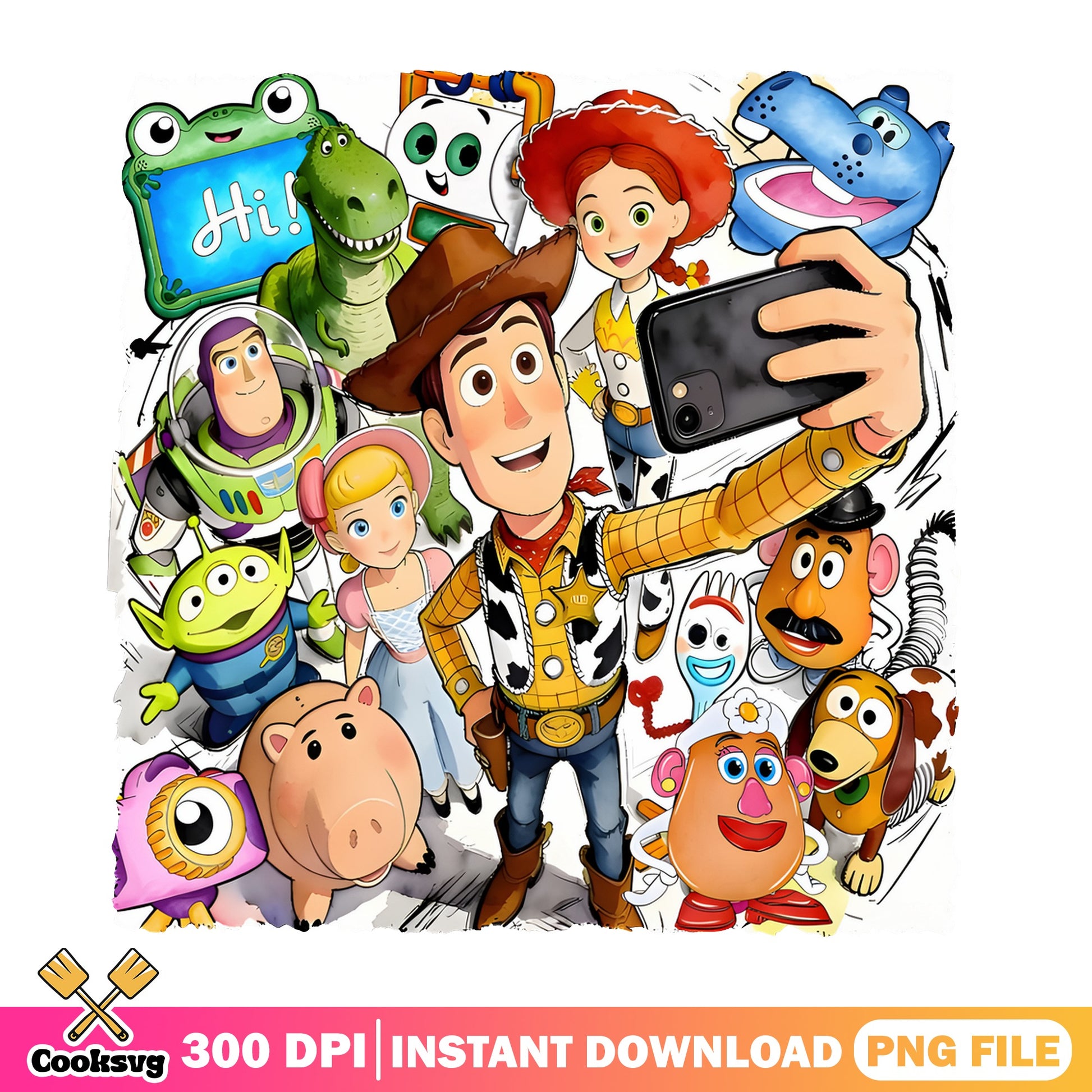 Toy Story Characters Selfie PNG, Woody Buzz Lightyear PNG, Disney PNG