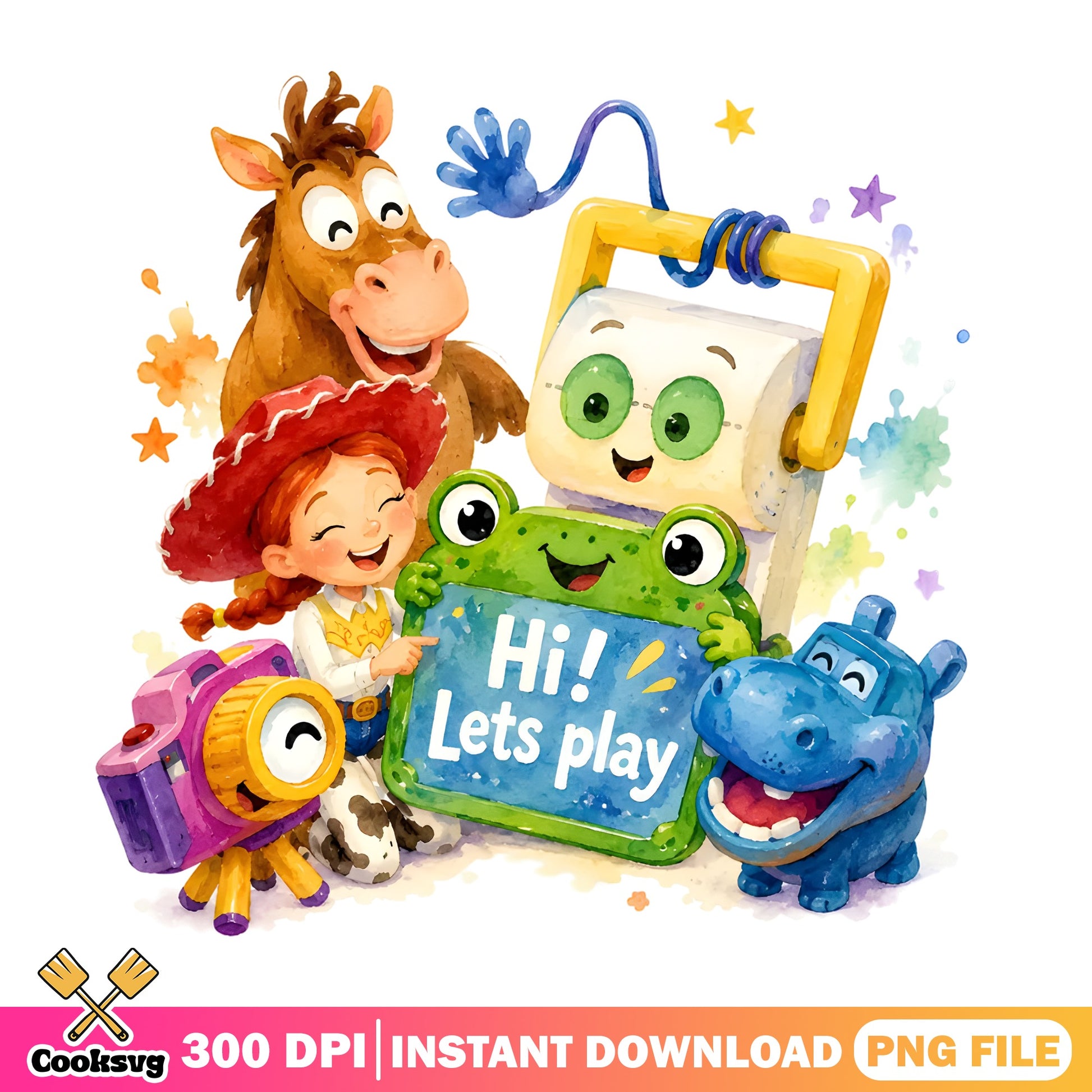 Toy Story Characters Watercolor PNG, Jessie Bullseye PNG, Disney PNG