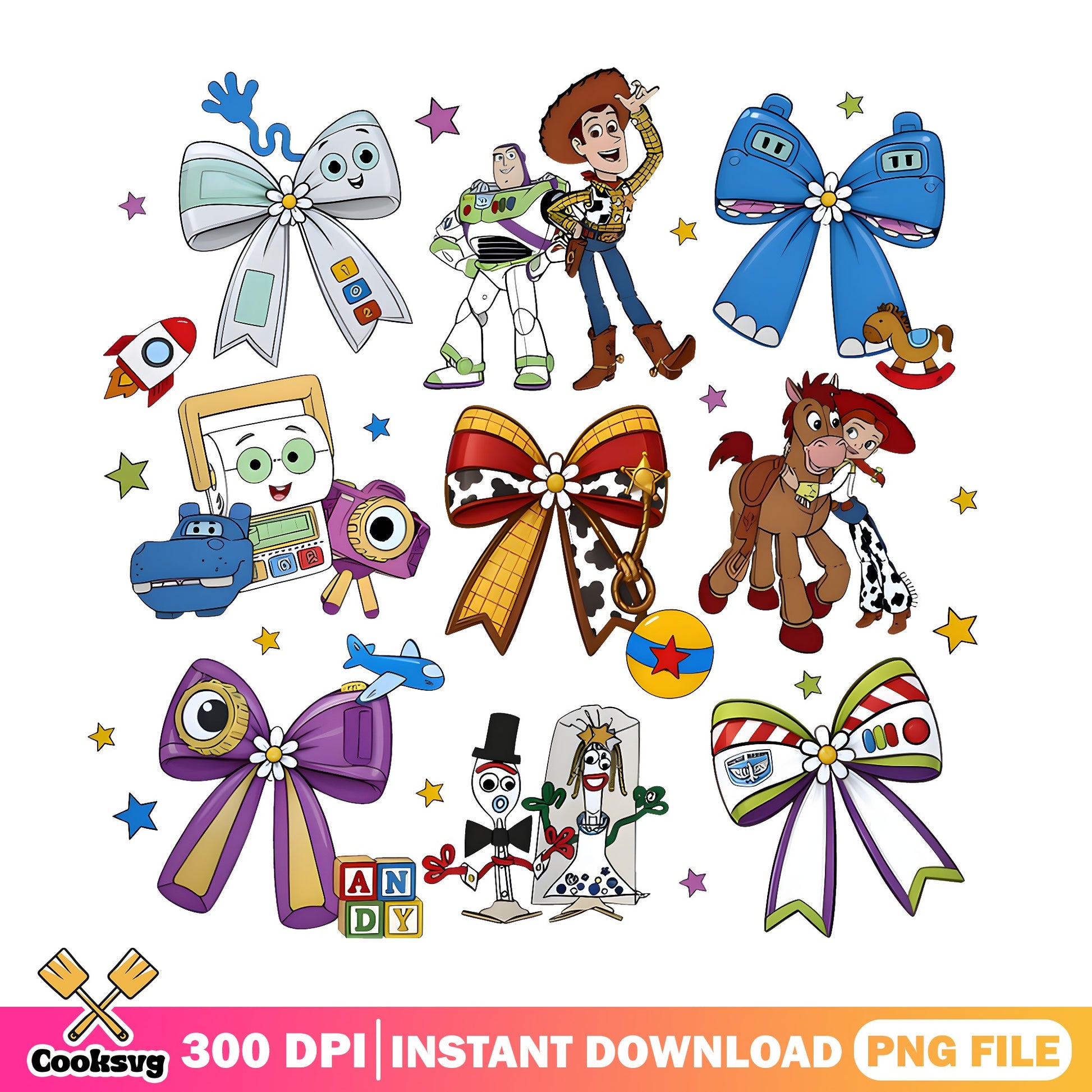 Toy Story Coquette Bow Bundle PNG, Woody Buzz Lightyear PNG, Disney PNG