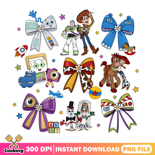 Toy Story Coquette Bow Bundle PNG, Woody Buzz Lightyear PNG, Disney PNG