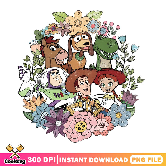 Toy Story Floral Characters PNG, Woody Buzz Lightyear PNG, Disney PNG