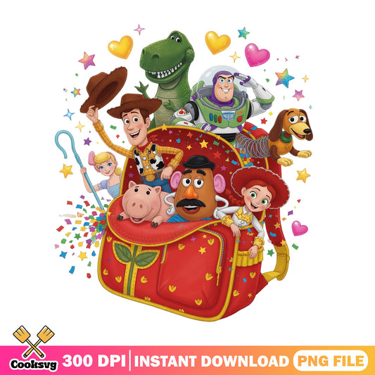 Toy Story Friends Backpack PNG, Woody Jessie Buzz Lightyear PNG, Disney PNG