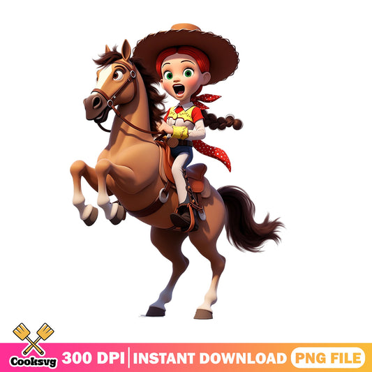 Toy Story Jessie On Horse PNG, Cowgirl Riding PNG, Disney PNG