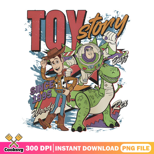 Toy Story Woody Buzz Rex Since 1995 PNG, Disney PNG, Pixar PNG
