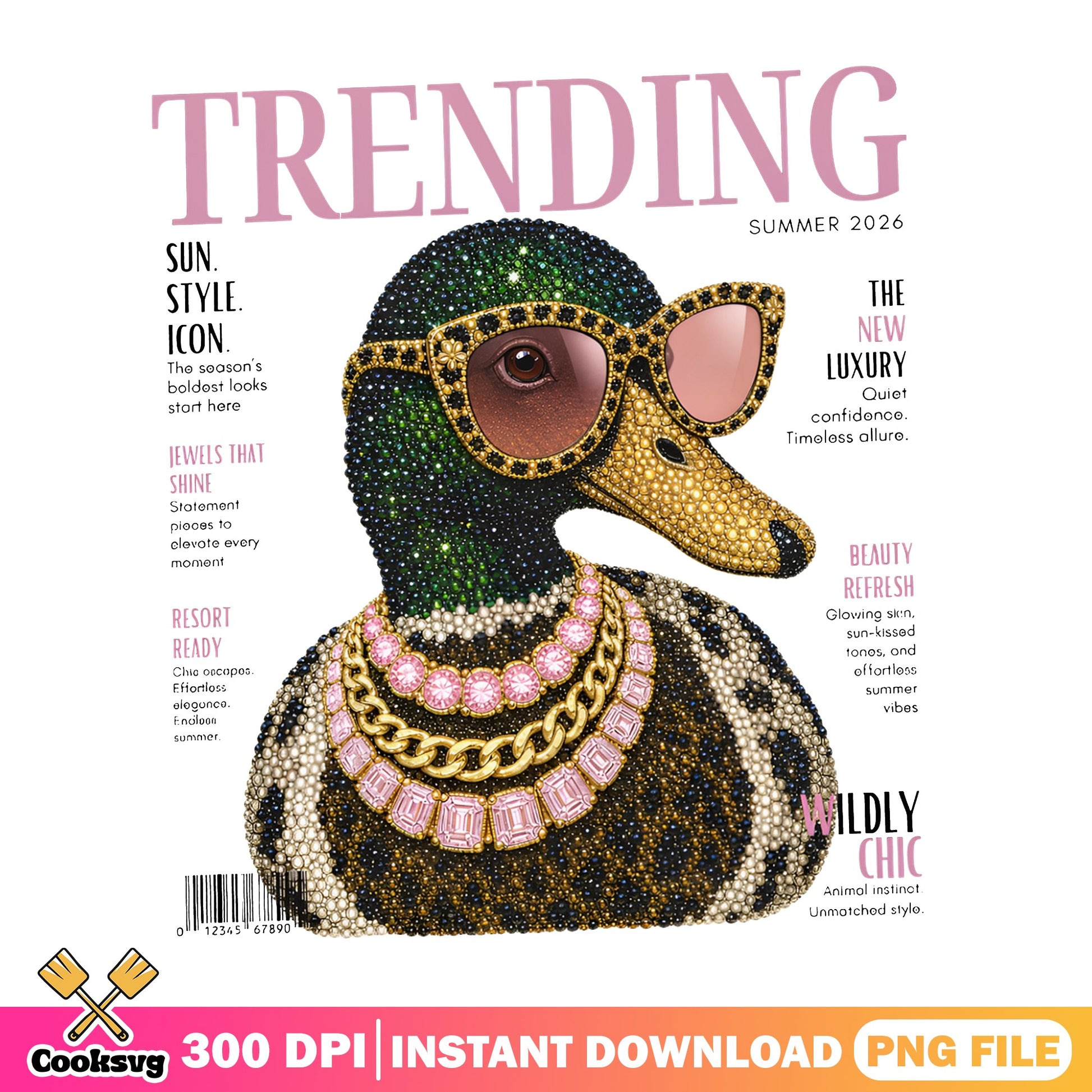Trendy Duck Magazine Cover PNG, Funny Duck Sunglasses PNG, Summer PNG