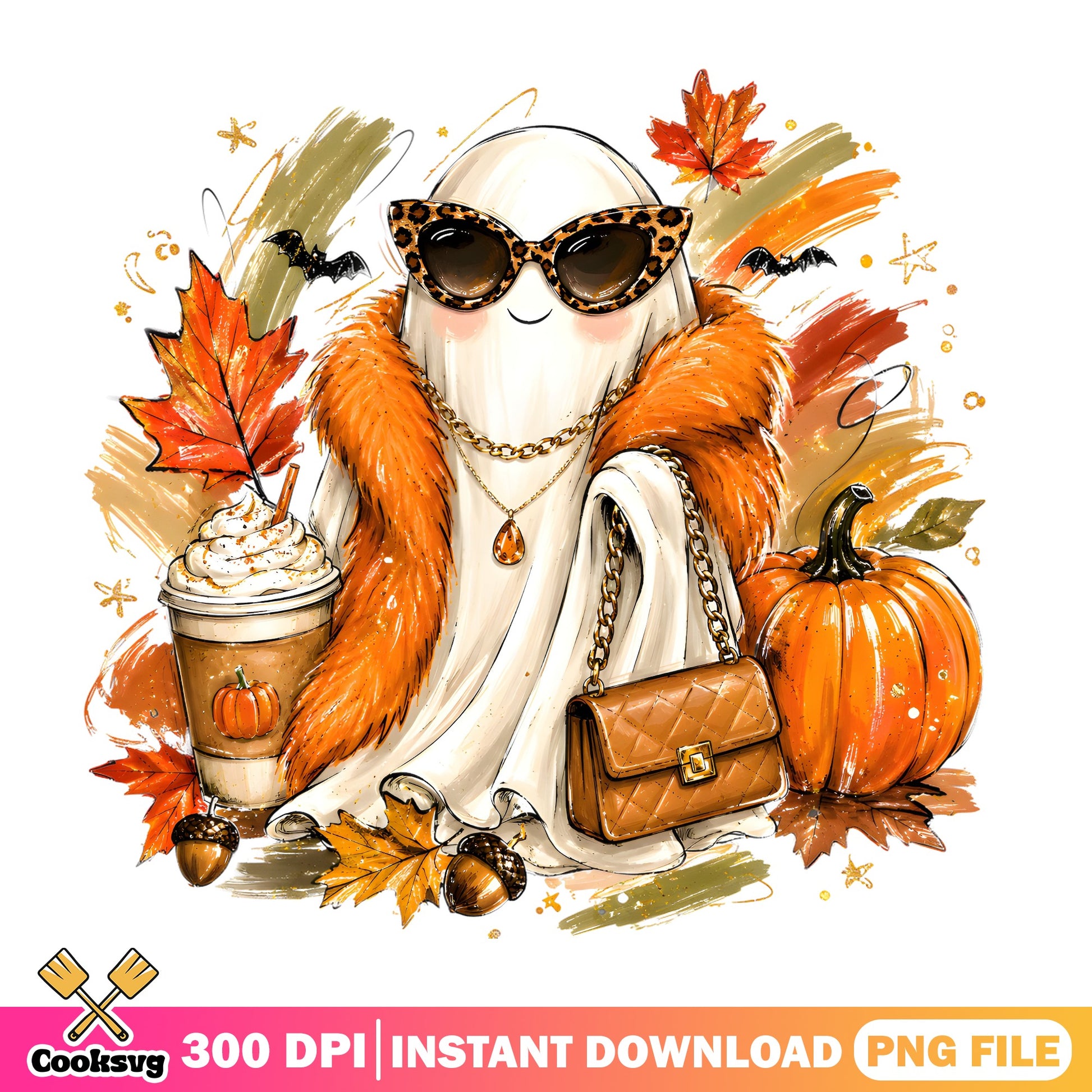 Trendy Ghost Halloween PNG, Fall Pumpkin Ghost, Halloween PNG